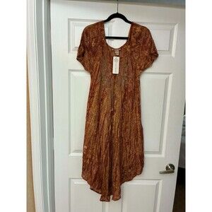 Cute Options Boho Rayon Dress Free Size Brown Embroidered NWT (pit to pit 22.5")